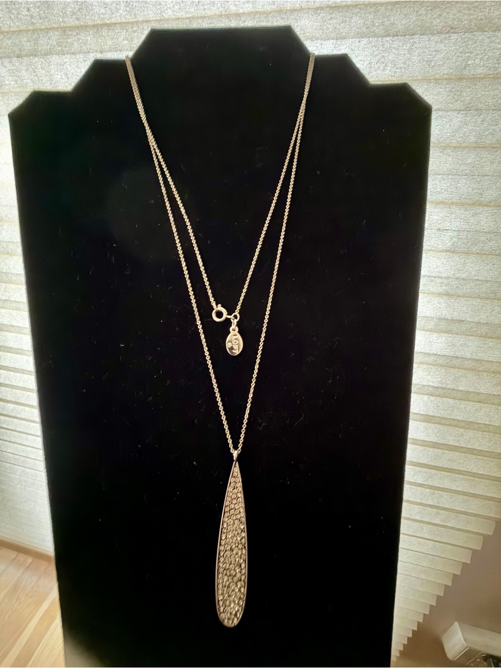 LOFT Long Silver Tone Pavé Teardrop Statement Necklace